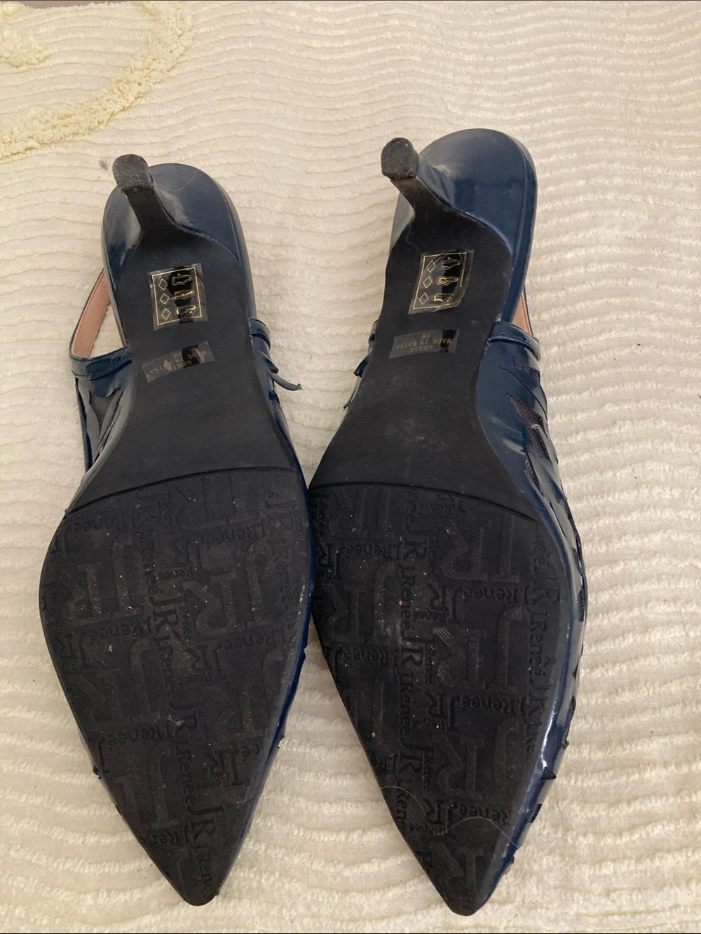 J.Renee Navy Pointed Slingback Flats with Floral Cutouts - Picture 2 of 3